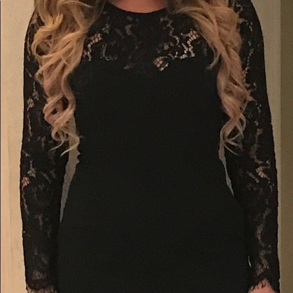 Lulus Long black dress with lace top and sleeves (Size S) - Picture 4 of 6